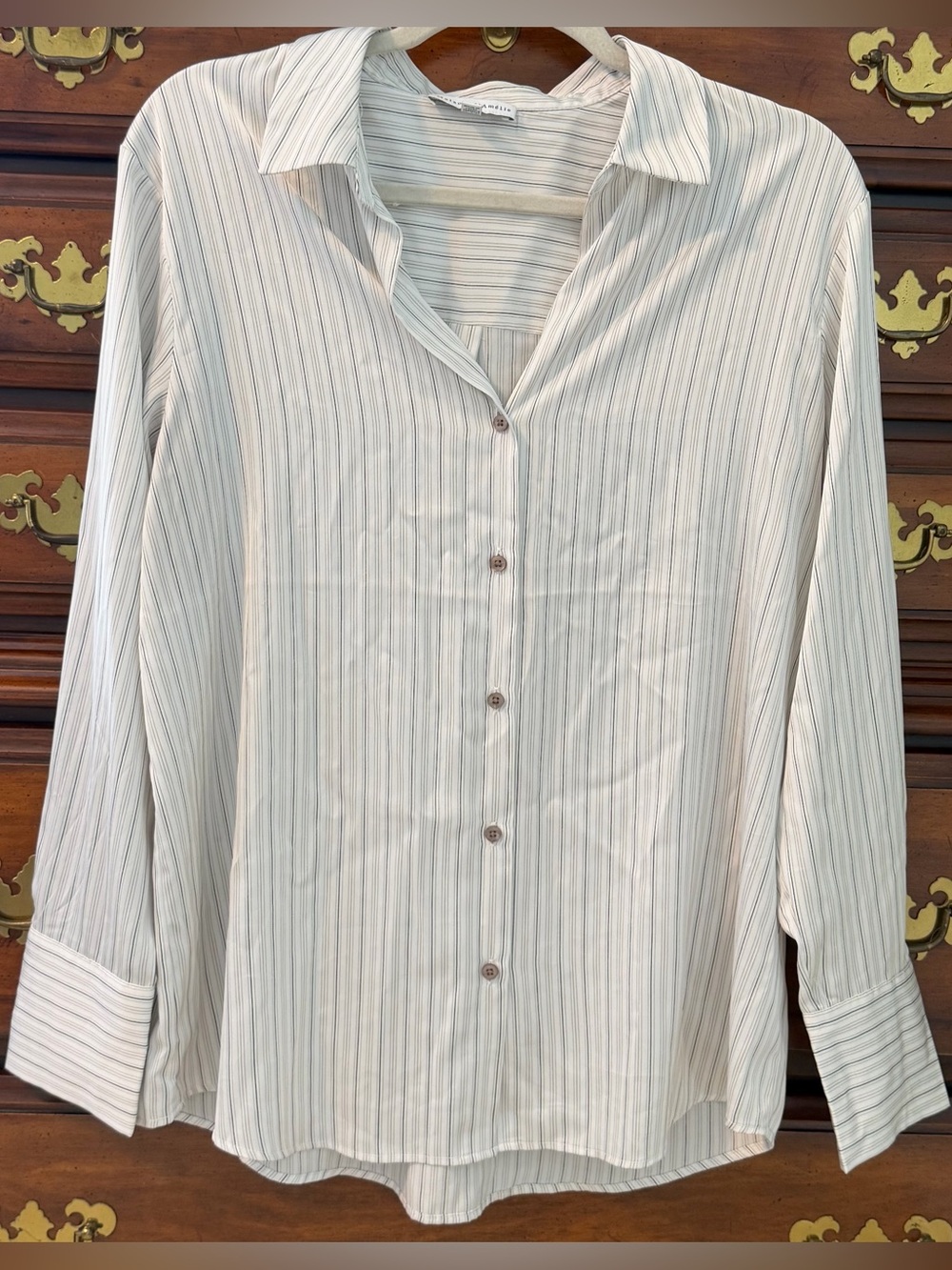 Maison‎ D'Amelie Women's Shiny Striped Dress Shirt – Classic, Preppy, Office M